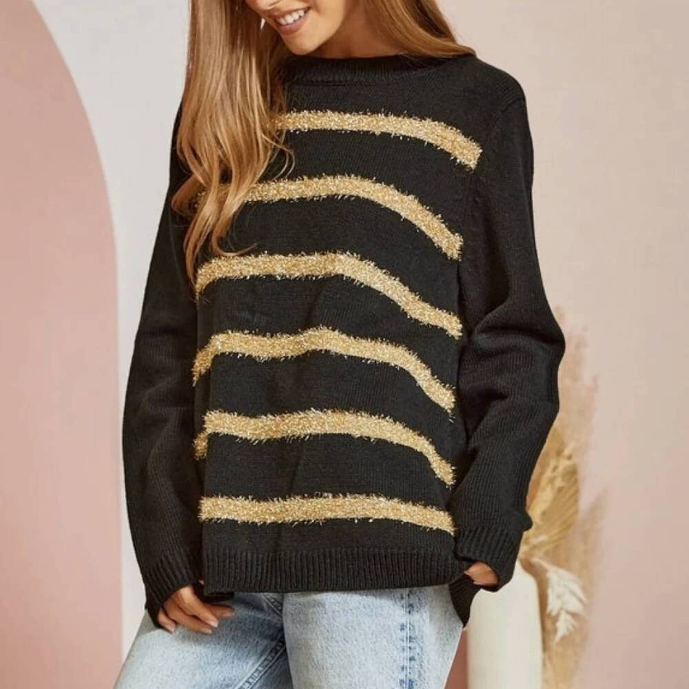 NEW ANDREE BY UNIT lurex striped sweater in black